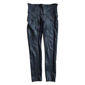 SPANX by Sara Blakely Black Faux Leather Leggings sz Large Petite Vegan Basic